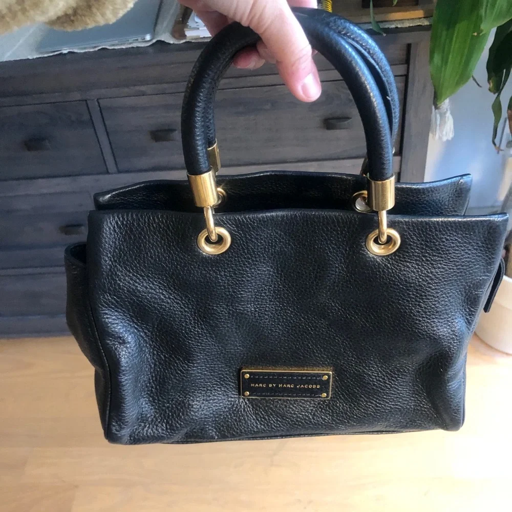 Marc Jacobs Black Leather Tote with Gold Hardware
